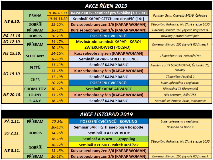 Kalendář akcí říjen-listopad 2019