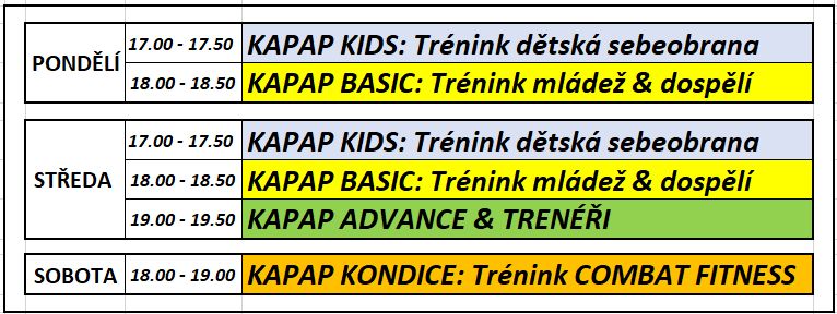 Plán KAPAP ONLINE tréninků (březen 2021)