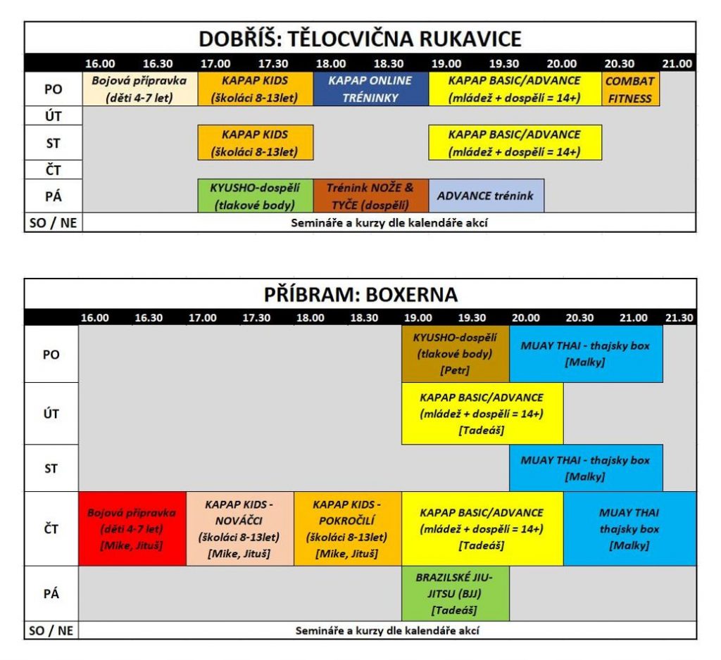 DOBŘÍŠ & PŘÍBRAM: ROZPIS TĚLOCVIČEN 2021/22