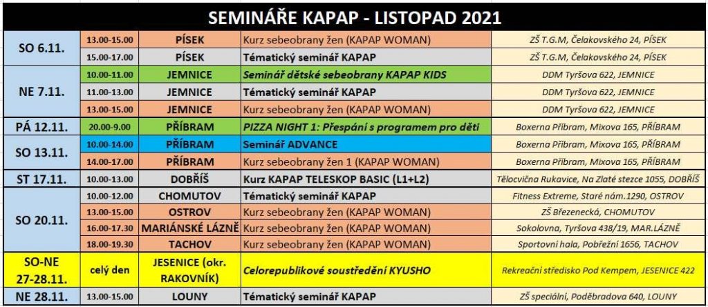 Kalendář akcí KAPAP CZECH 11/2021