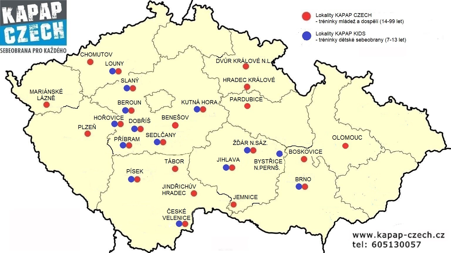 Mapa lokalit KAPAP CZECH (únor 2024)